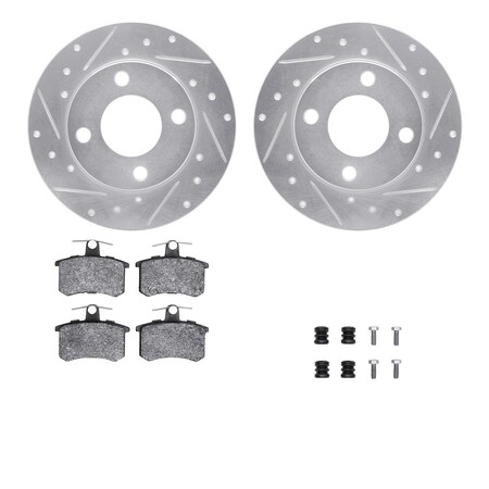 Dynamic Friction Co 7612-73008, Rotors-Drilled, Slotted-Silver w/ 5000 Euro Ceramic Brake Pads incl. Hardware, Zinc Coat 7612-73008